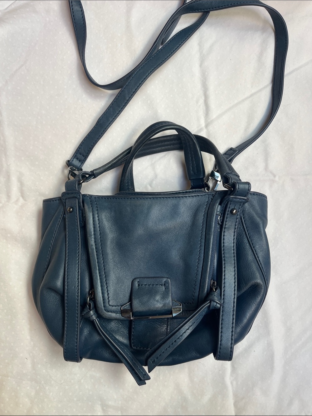 Kooba Mini Johnny Leather Crossbody Bag in Steel/Navy